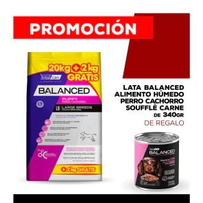 Alimento VitalCan Balanced Perro Cachorro Raza Grande Bonus Bag x 20kg + 2kg + Balanced Souffl� Perro Cachorro Sabor Pollo Lata x 340gr DE REGALO
