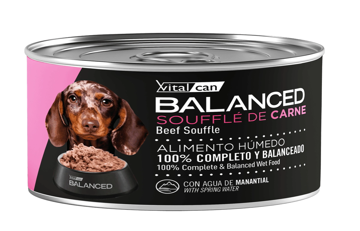 Alimento H�medo Vitalcan Balanced Souffl� Perro Cachorro Sabor Carne Lata x 85gr