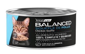Alimento H&uacute;medo Vitalcan Balanced Souffl&eacute; Gato Adulto Sabor Pollo Lata x 85gr