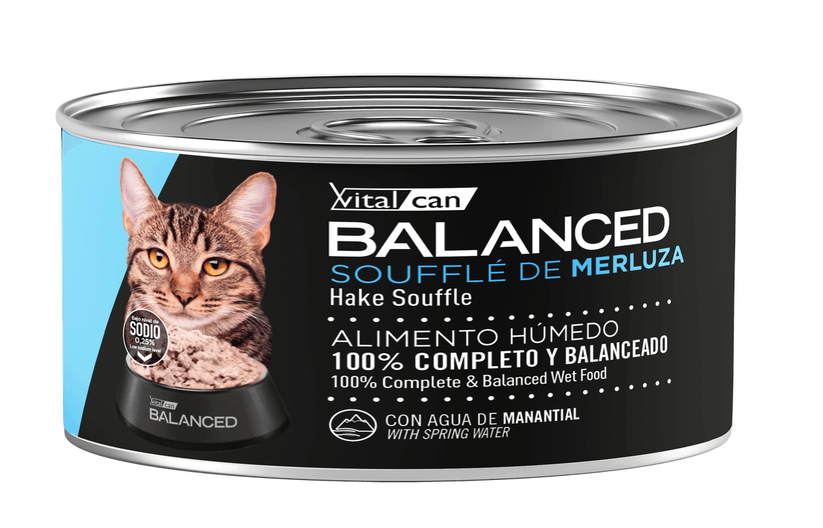 Alimento H�medo Vitalcan Balanced Souffl� Gato Adulto Sabor Merluza Lata x 85gr