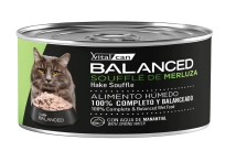 Alimento H&uacute;medo Vitalcan Balanced Souffl&eacute; Gato Castrado Sabor Merluza Lata x 85gr