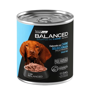 Alimento H&uacute;medo Vitalcan Balanced Souffl&eacute; Perro Adulto Sabor Carne Lata x 340gr