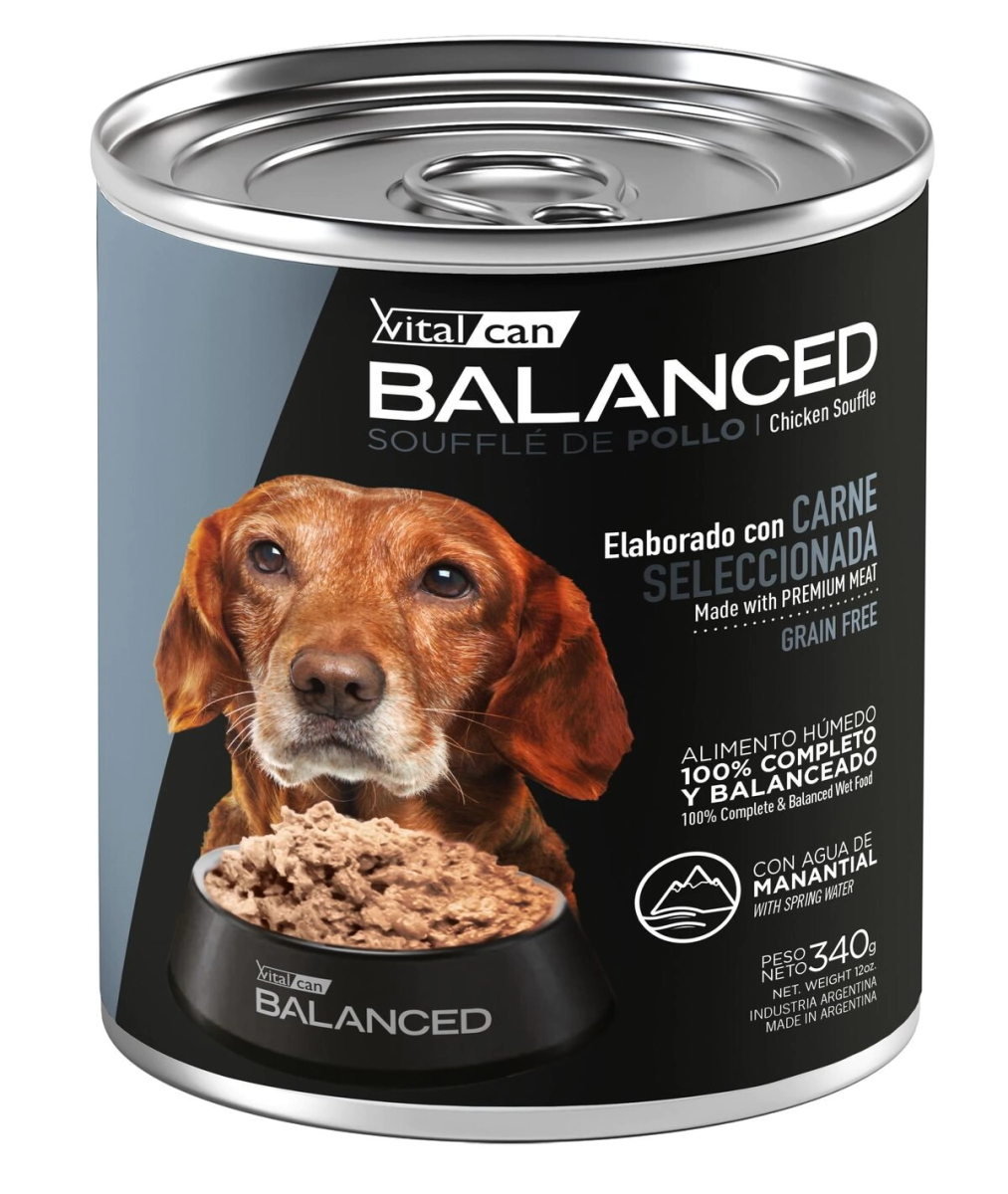Alimento H�medo Vitalcan Balanced Souffl� Perro Senior Sabor Carne Lata x 340gr
