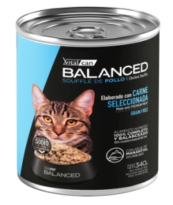 Alimento H&uacute;medo Vitalcan Balanced Souffl&eacute; Gato Adulto Sabor Pollo Lata x 340gr