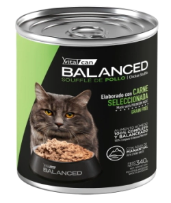 Alimento H&uacute;medo Vitalcan Balanced Souffl&eacute; Gato Castrado Sabor Pollo Lata x 340gr