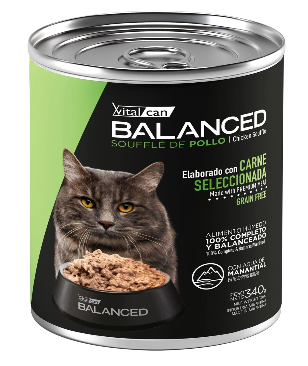 Alimento H�medo Vitalcan Balanced Souffl� Gato Castrado Sabor Pollo Lata x 340gr