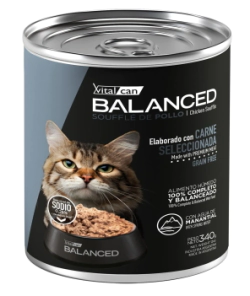 Alimento H&uacute;medo Vitalcan Balanced Souffl&eacute; Gato Senior Sabor Pollo Lata x 340gr