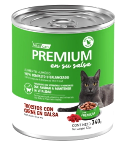 Alimento H&uacute;medo Vitalcan Premium Gato Adulto Carne en Salsa Lata x 340gr