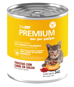 Alimento H&uacute;medo Vitalcan Premium Gato Cachorro Carne en Salsa Lata x 340gr