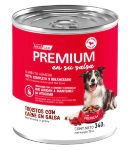Alimento H&uacute;medo Vitalcan Premium Perro Adulto Carne en Salsa Lata x 340gr