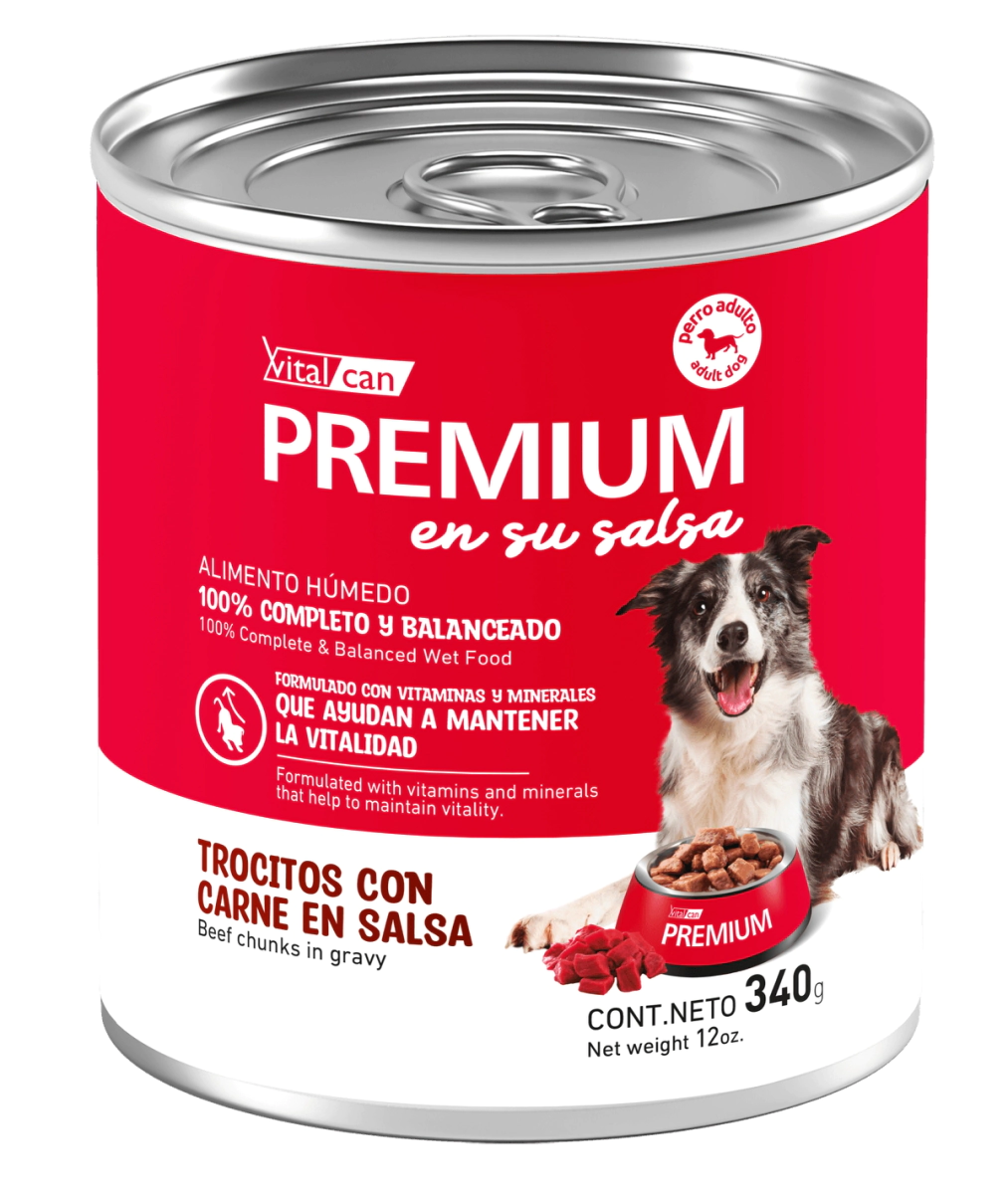 Alimento H�medo Vitalcan Premium Perro Adulto Carne en Salsa Lata x 340gr