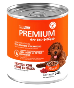 Alimento H&uacute;medo Vitalcan Premium Perro Cachorro Carne en Salsa Lata x 340gr