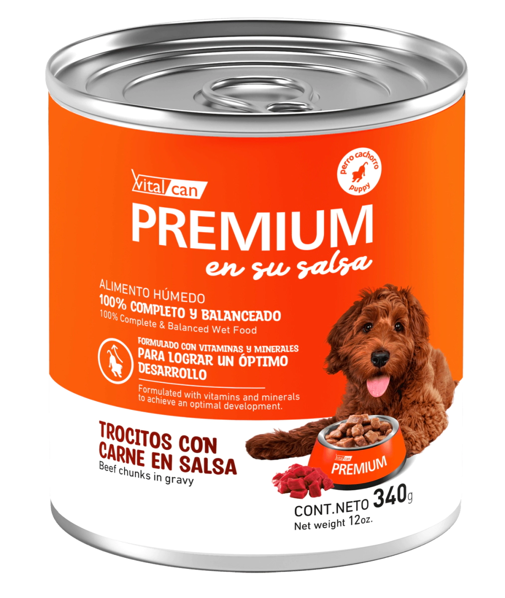Alimento H�medo Vitalcan Premium Perro Cachorro Carne en Salsa Lata x 340gr