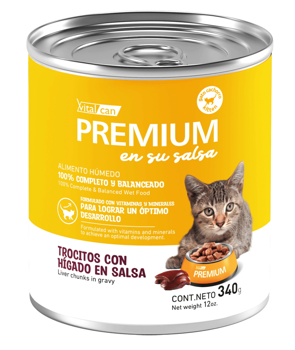 Alimento H�medo Vitalcan Premium Gato Cachorro H�gado en Salsa Lata x 340gr