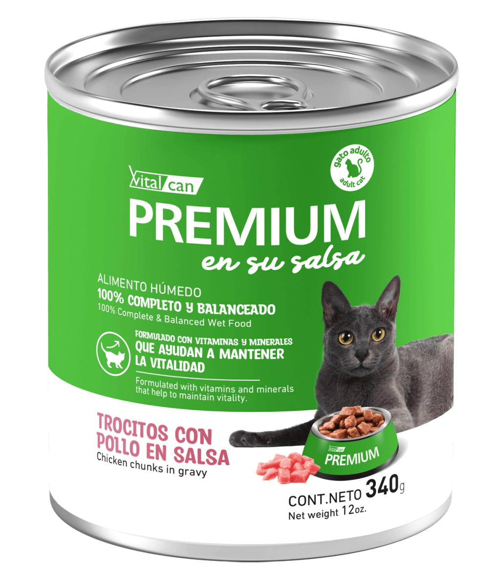 Alimento H�medo Vitalcan Premium Gato Adulto Pollo en Salsa Lata x 340gr