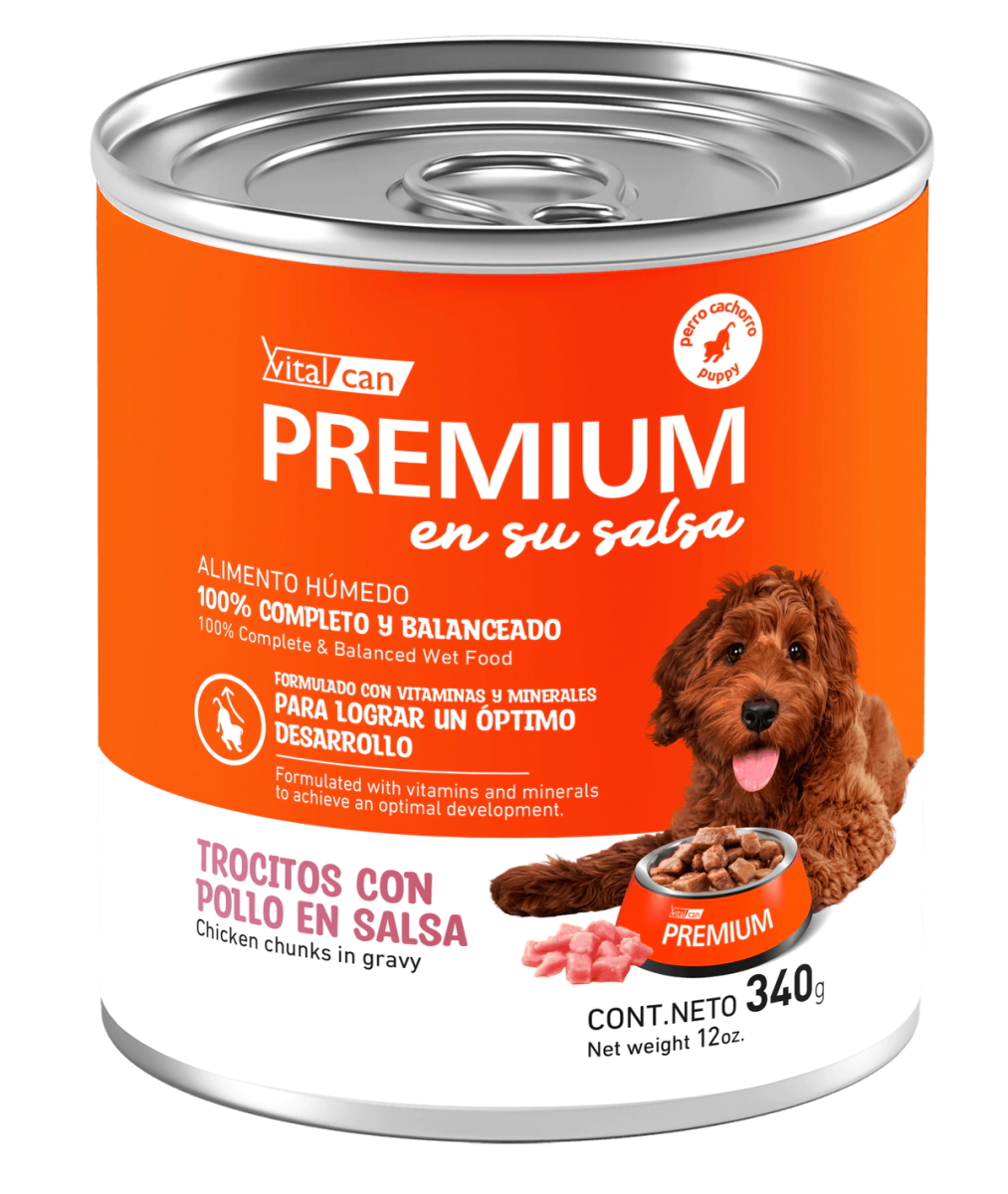 Alimento H�medo Vitalcan Premium Perro Cachorro Pollo en Salsa Lata x 340gr