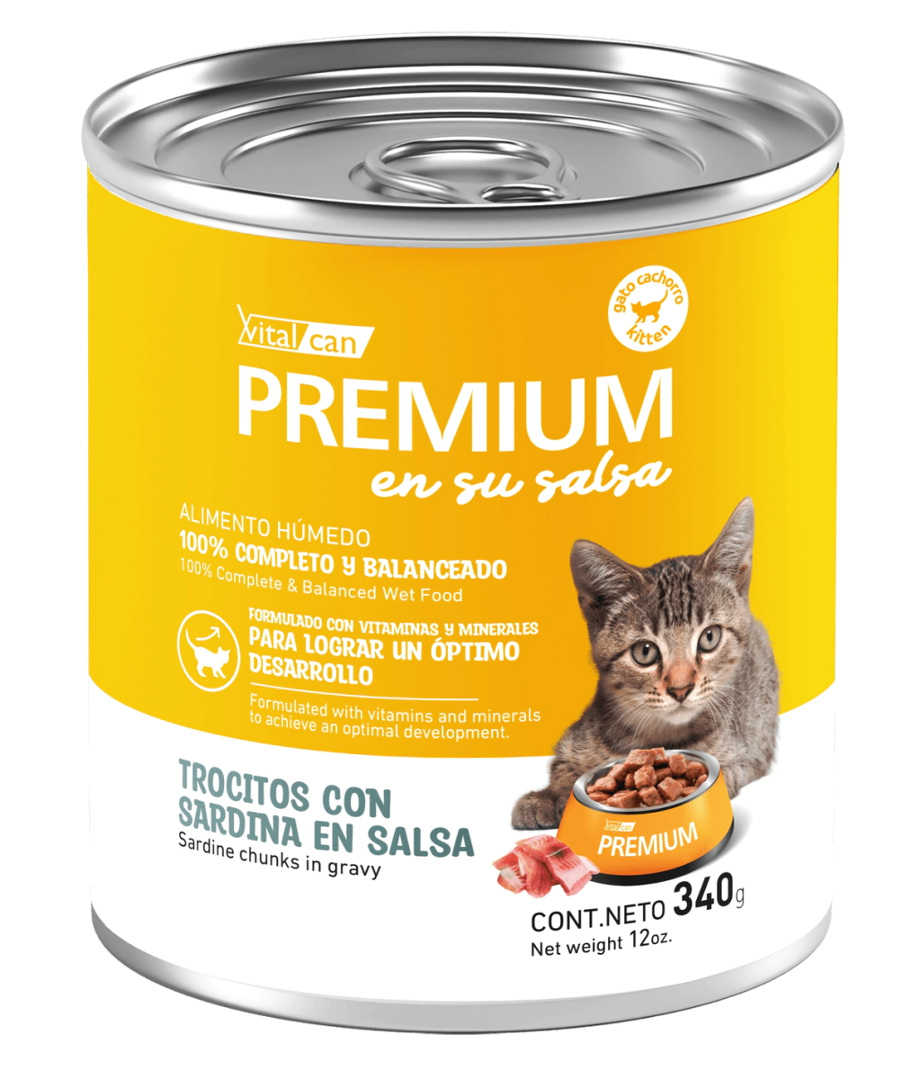 Alimento H�medo Vitalcan Premium Gato Cachorro Sardina en Salsa Lata x 340gr