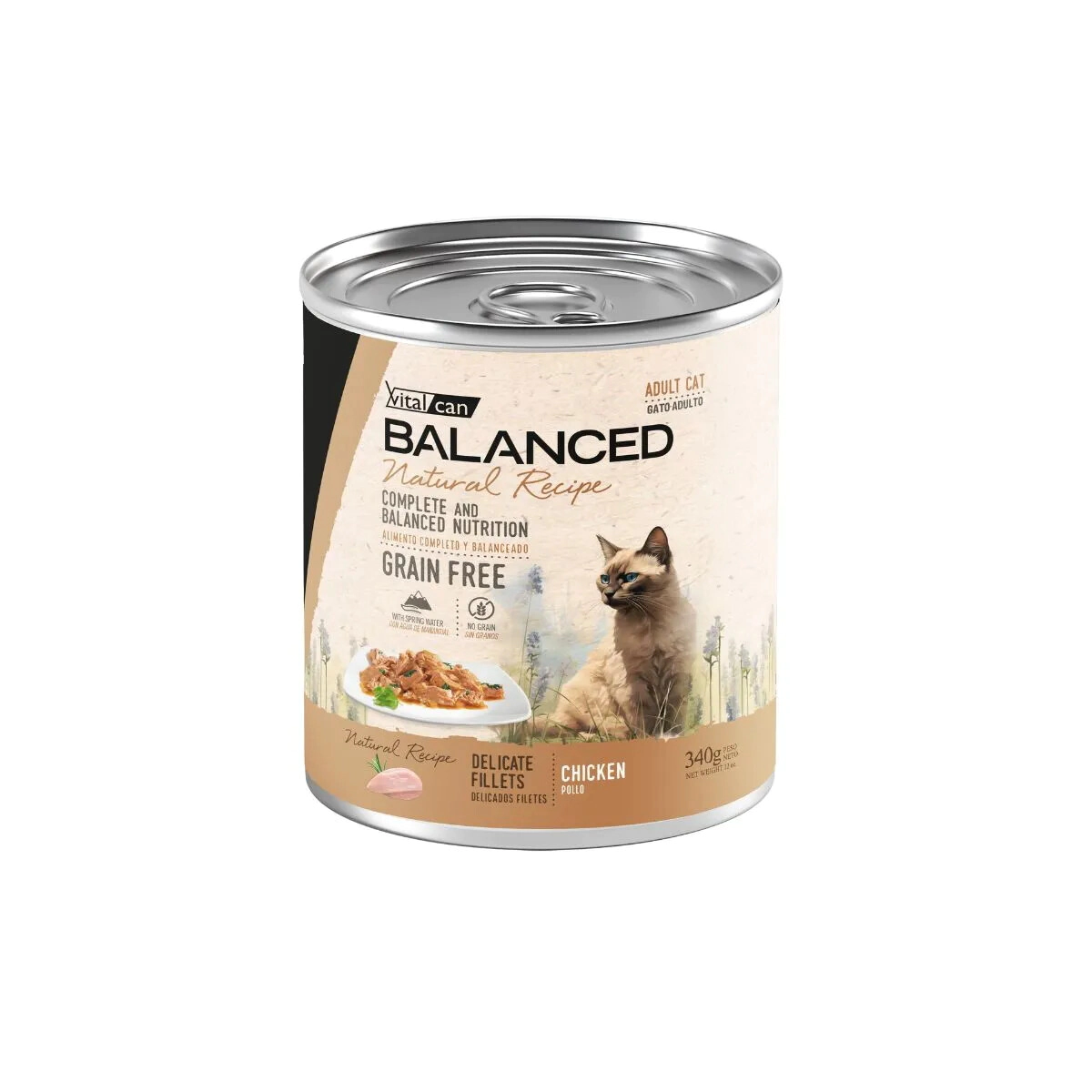 Alimento H�medo Vitalcan Balanced Natural Recipe Gato Adulto Delicados Filetes de Pollo Lata x 340gr.