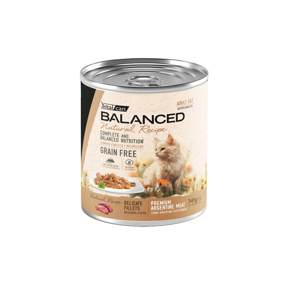 Alimento H�medo Vitalcan Balanced Natural Recipe Gato Adulto Delicados Filetes de Carne Lata x 340gr.