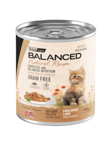 Alimento H&uacute;medo Vitalcan Balanced Natural Recipe Gato Cachorro Delicados Filetes de Cordero Lata x 340gr.