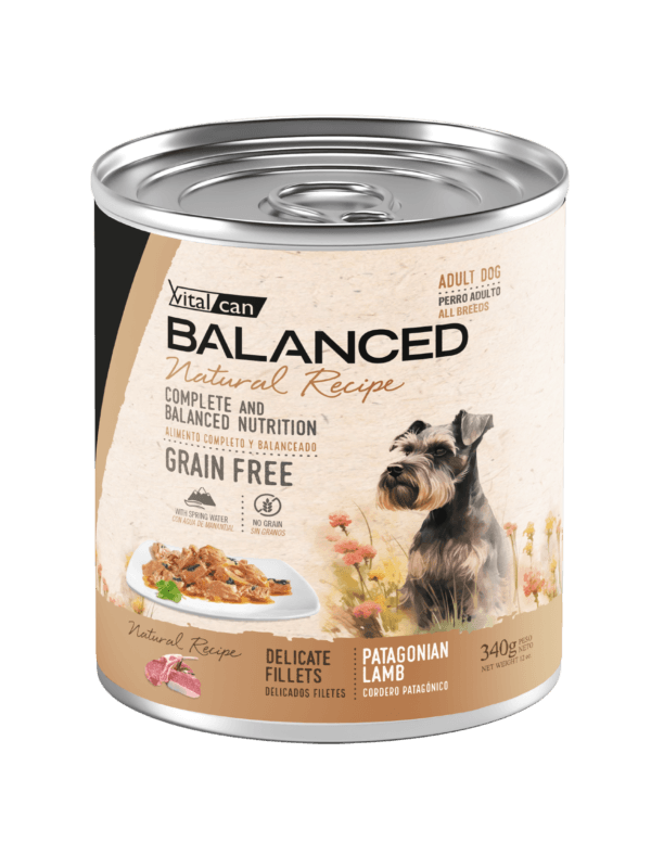 Alimento H�medo Vitalcan Balanced Natural Recipe Perro Adulto Delicados Filetes de Cordero Lata x 340gr