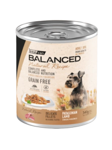 Alimento H&uacute;medo Vitalcan Balanced Natural Recipe Perro Adulto Delicados Filetes de Cordero Lata x 340gr
