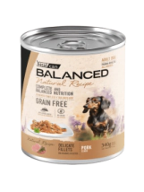 Alimento H&uacute;medo Vitalcan Balanced Natural Recipe Perro Adulto Delicados Filetes de Cerdo Lata x 340gr