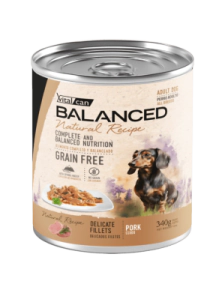 Alimento H&uacute;medo Vitalcan Balanced Natural Recipe Perro Adulto Delicados Filetes de Cerdo Lata x 340gr