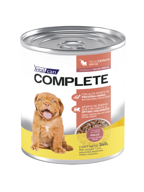 Alimento H�medo Vitalcan Complete Perro Cachorro Trocitos de Pollo en Salsa Lata x 340gr.