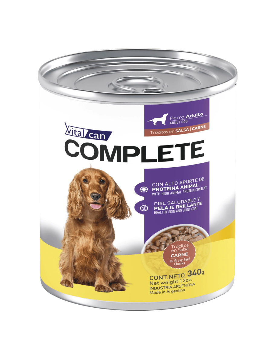 Alimento H�medo Vitalcan Complete Perro Adulto Trocitos de Carne en Salsa Lata x 340gr.