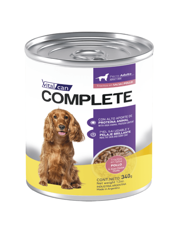 Alimento H�medo Vitalcan Complete Perro Adulto Trocitos de Pollo en Salsa Lata x 340gr.