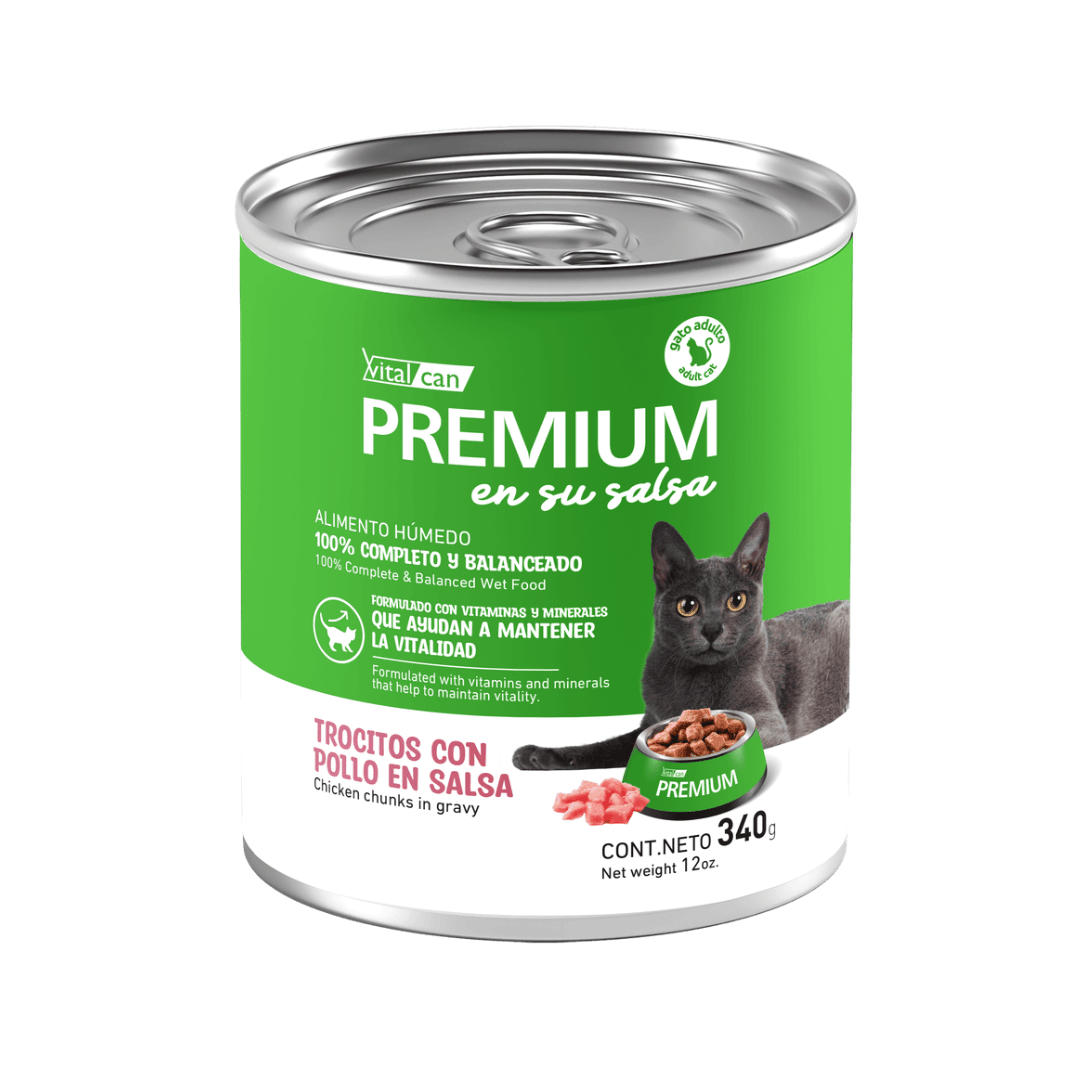 Alimento H�medo Vitalcan Complete Gato Adulto Trocitos de Pollo en Salsa Lata x 340gr.