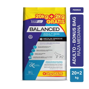 Alimento VitalCan Balanced Perro Adulto Raza Mediana Bonus Bag x 20kg + 2kg  + Balanced Souffl� Perro Adulto Sabor Pollo Lata x 340gr DE REGALO