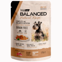 Alimento H&uacute;medo Vitalcan Balanced Natural Recipe Perro Adulto Delicados Filetes de Cordero Pouch x 100gr.