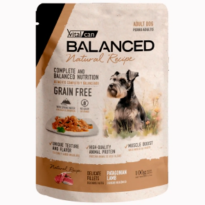 Alimento H&uacute;medo Vitalcan Balanced Natural Recipe Perro Adulto Delicados Filetes de Cordero Pouch x 100gr.