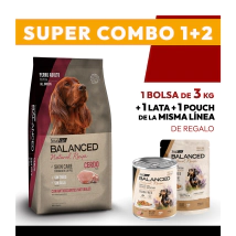 COMBO Alimento VitalCan Balanced Natural Recipe Perro Adulto con Cerdo x 3kg + 1 LATA + 1 POUCH DE REGALO