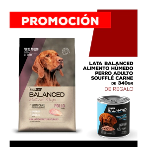 Alimento VitalCan Balanced Natural Recipe Perro Adulto con Cerdo x 15kg + Balanced Souffl&eacute; Perro Adulto Sabor Pollo Lata x 340gr DE REGALO