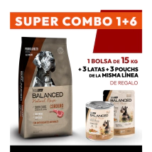 COMBO Alimento VitalCan Balanced Natural Recipe Perro Adulto con Cordero Pat�gonico  x 15kg + 3 LATAS + 3 POUCHS DE REGALO	