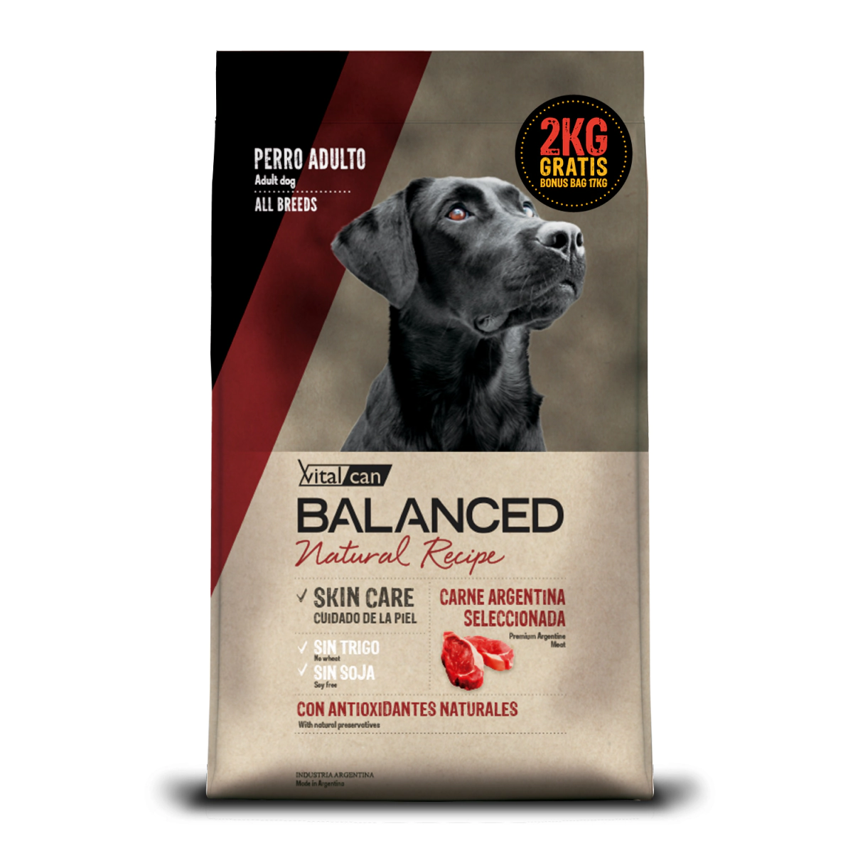 Balanced Nat.Recipe Perro Adulto Carne Argentina BONUS BAG x 15 kg +2 Kg