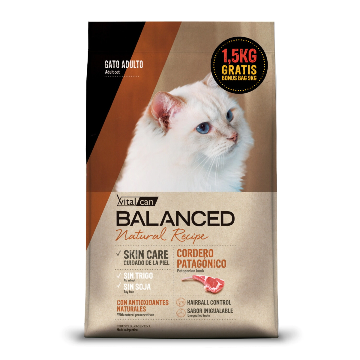 Balanced Natural Recipe Gato Adulto Cordero Patagonico 7,5+1,5Kg BONUS BAG     