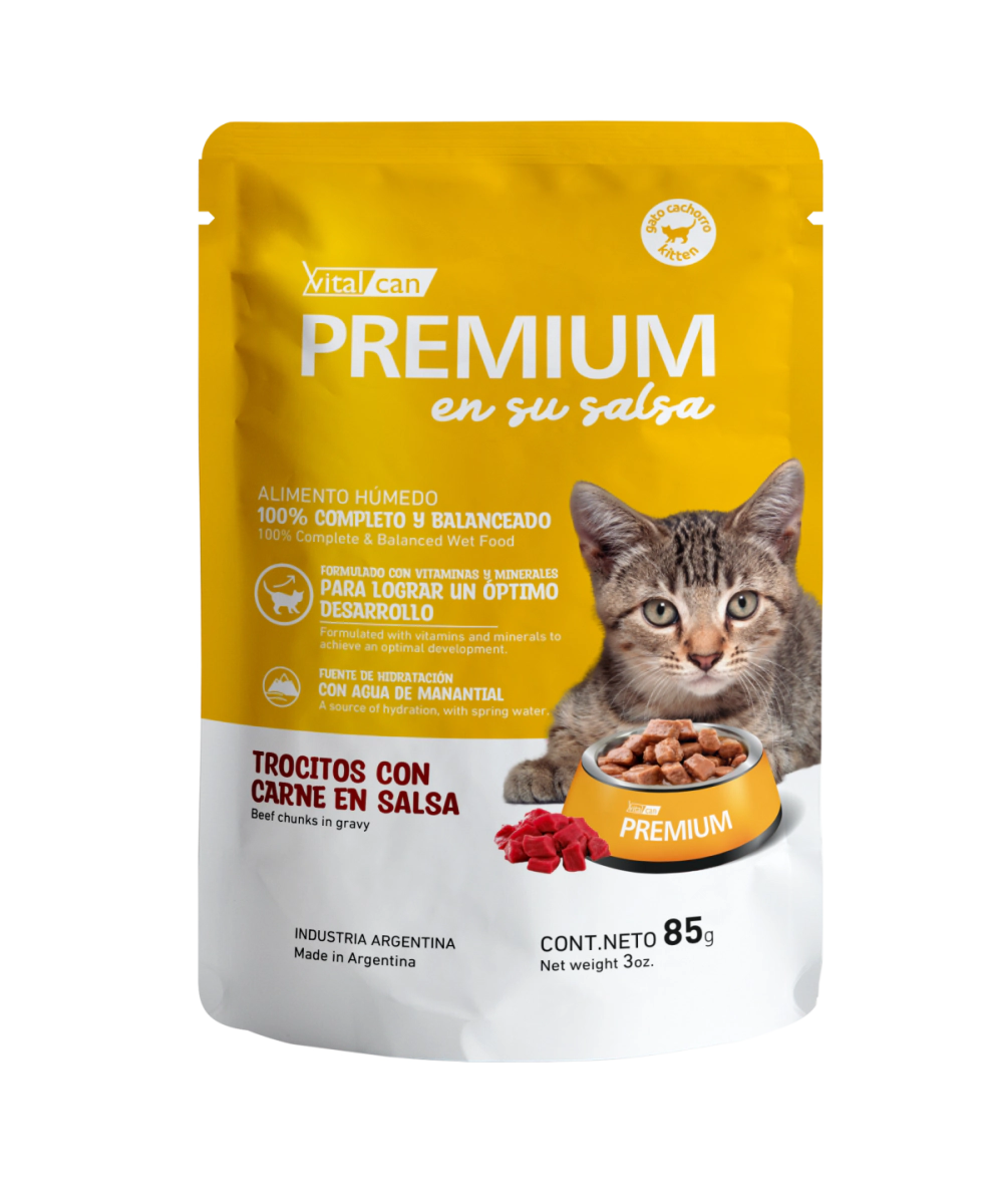 Alimento H�medo Premium Carne en Salsa Gato Cachorro Pouch x 85gr