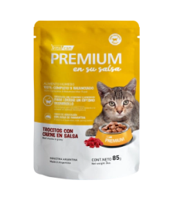 Alimento H&uacute;medo Premium Carne en Salsa Gato Cachorro Pouch x 85gr