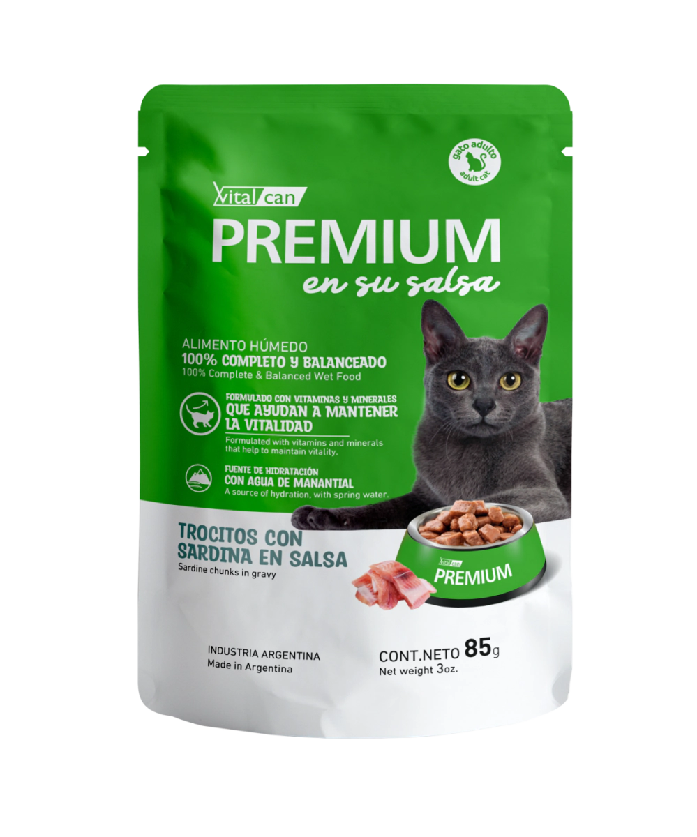 Alimento H�medo Premium Sardina en Salsa Gato Adulto Pouch x 85gr   