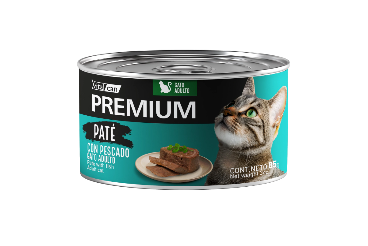 Alimento H�medo Vitalcan Premium Pate C/Pescado Gato Adulto lata x 85gr     