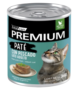 Alimento H&uacute;medo Vitalcan Premium Pate C/Pescado Gato Adulto lata x 340 gr     