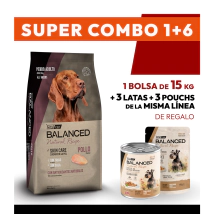 COMBO Alimento VitalCan Balanced Natural Recipe Perro Adulto con Pollo x 15kg + 3 LATAS + 3 POUCHS DE REGALO