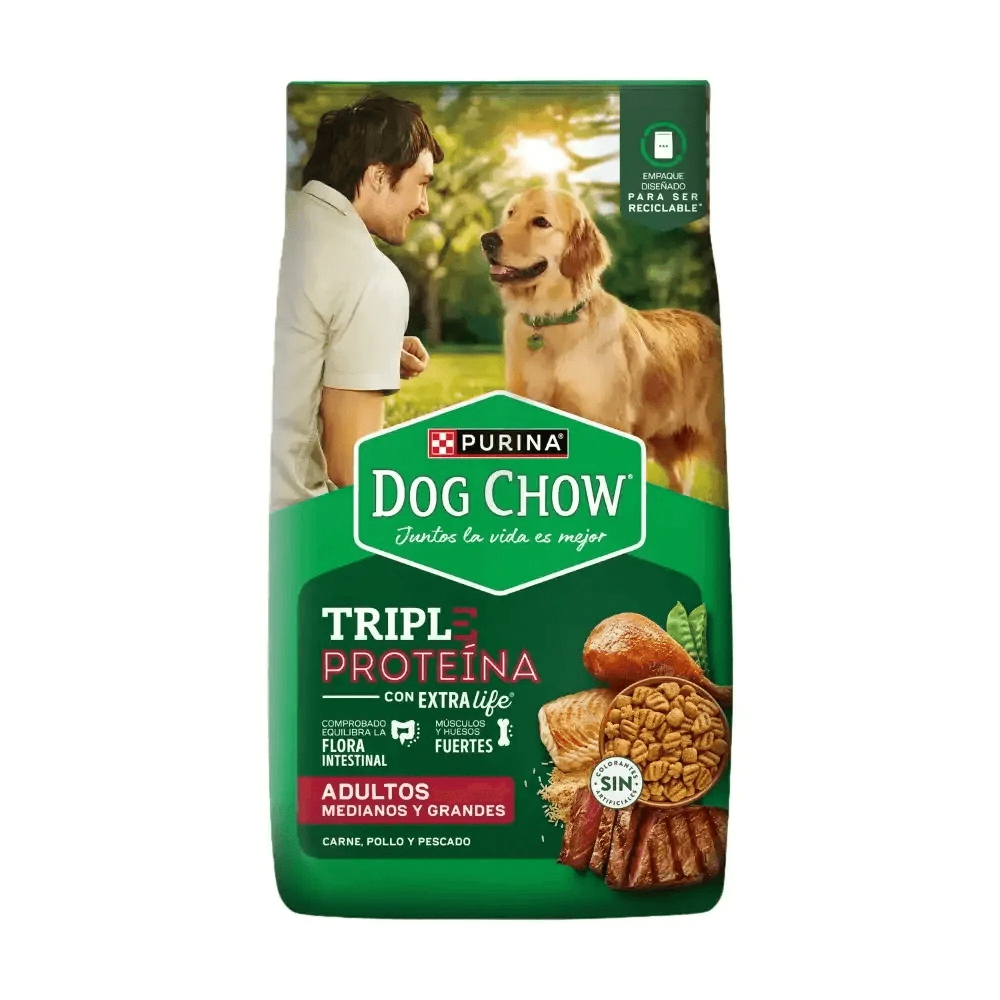 Alimento Purina Dog Chow Adulto Triple Proteina Raza Mediana y Grande x 20kg