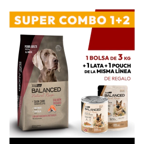 COMBO Alimento VitalCan Balanced Natural Recipe Perro Adulto con Salm&oacute;n Rosado x 3kg + 1 LATA + 1 POUCH DE REGALO