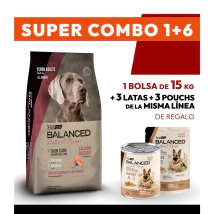 COMBO Alimento VitalCan Balanced Natural Recipe Perro Adulto con Salm�n Rosado x 15kg + 3 LATAS + 3 POUCHS DE REGALO