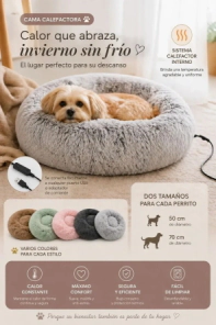 Cama Dona Beepaw con Terciopelo y USB Calefaccionada para Perro Talle S de 50 x 50 cm. COLOR CAF&Eacute;